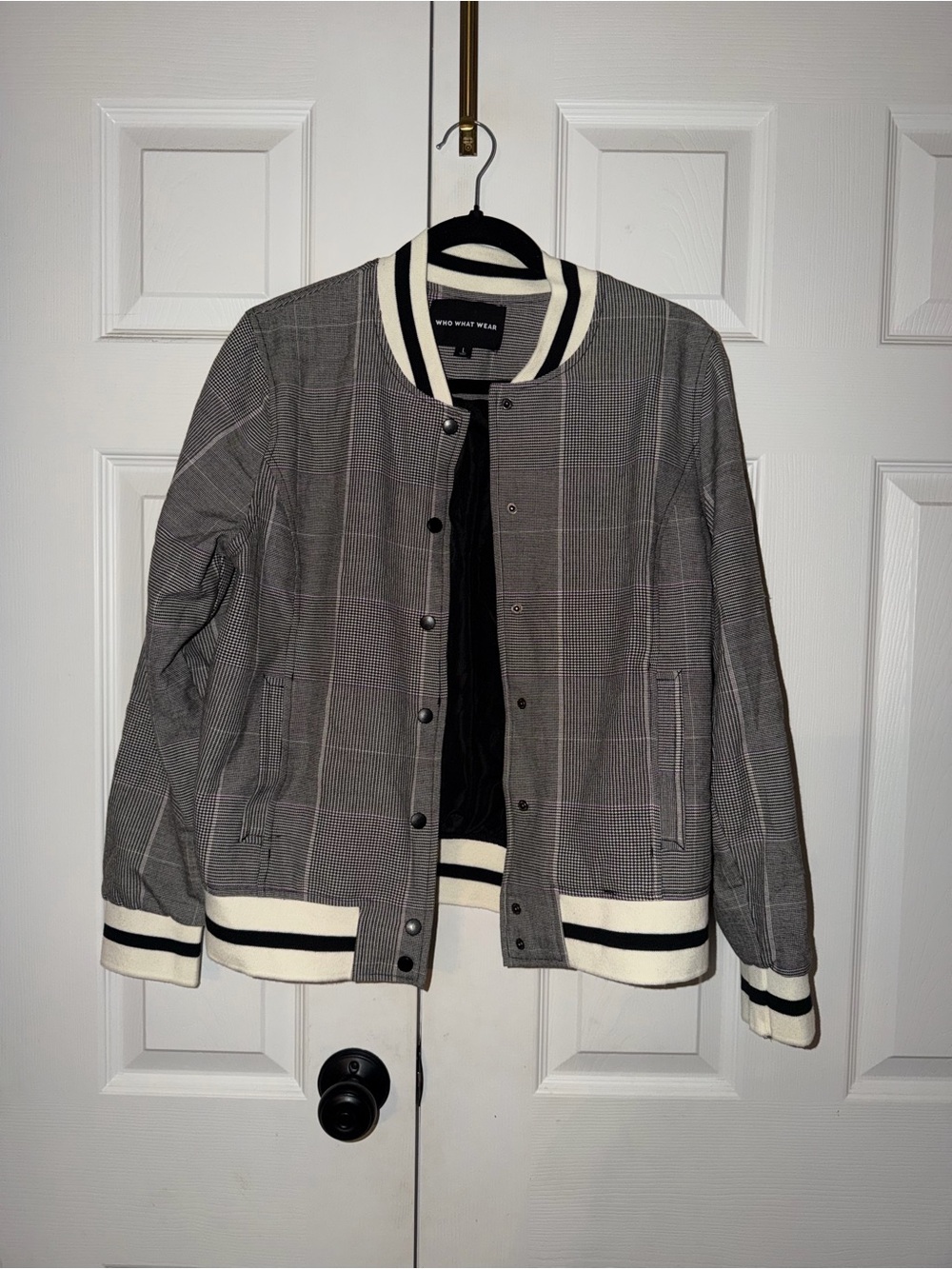Who What Wear women’s Gray Plaid Bomber Jacket